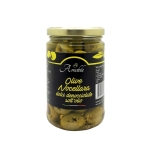 Sweet Green Nocellara Olives Pitted in Oil in a Jar