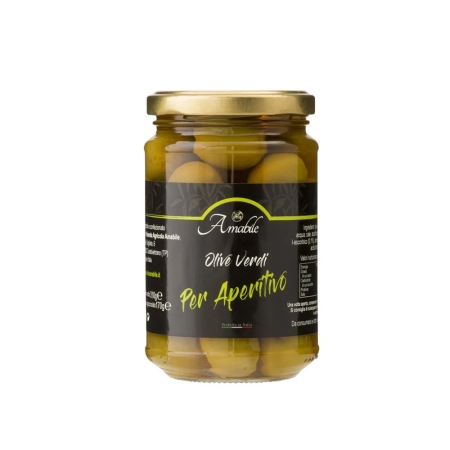 Sweet green Nocellara olives in jar front